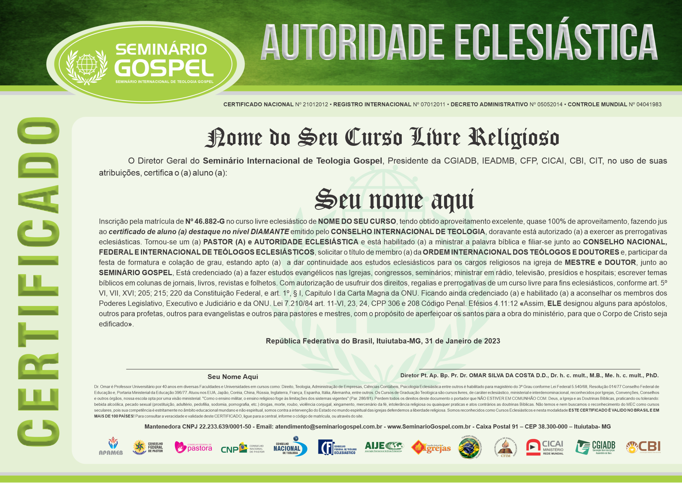 certificado autoridade eclesiastica