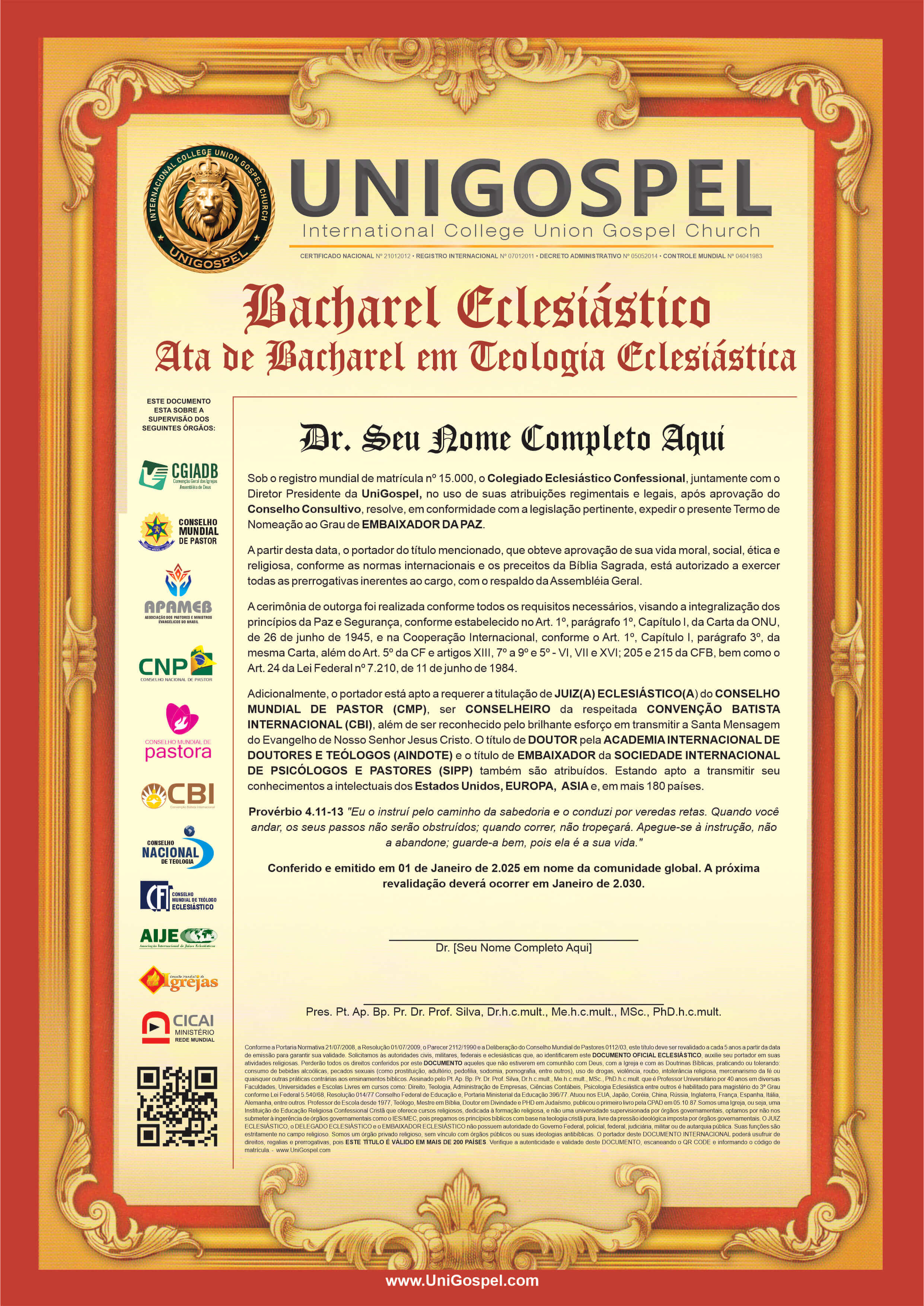 Ata de Bacharel em Teologia Eclesiástica