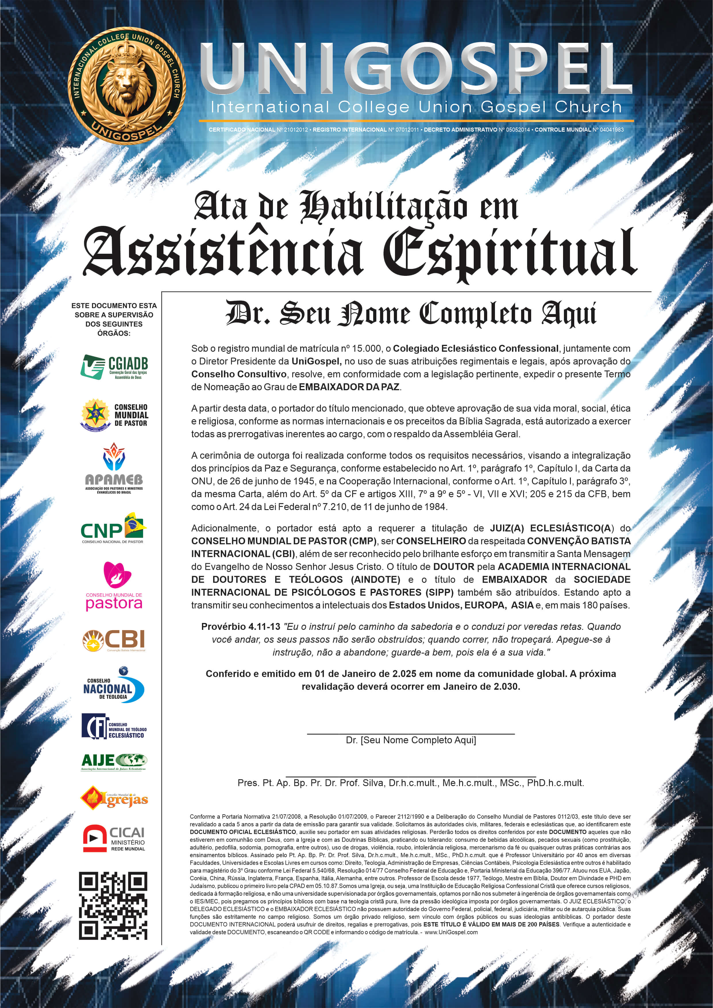 Ata de Habilitação em Assistência Espiritual
