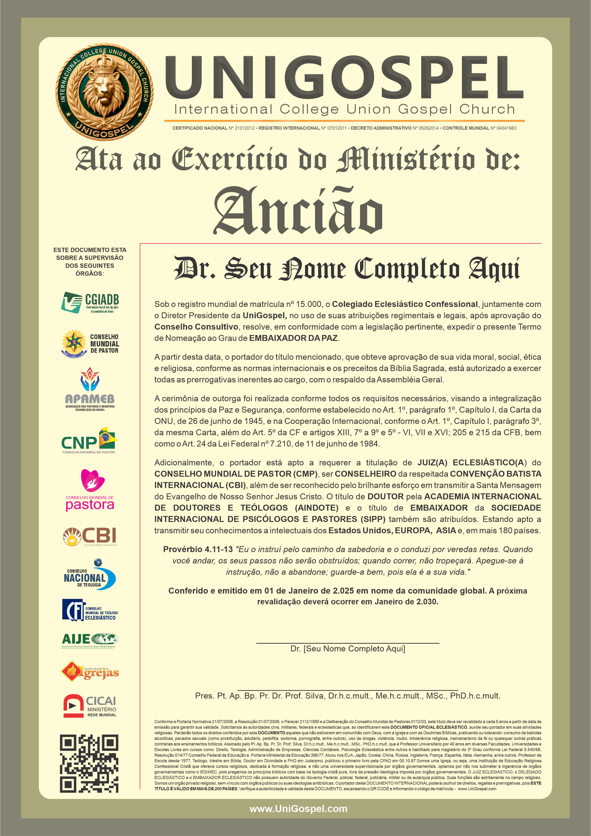 Ata de Exercício do Ministério de Ancião