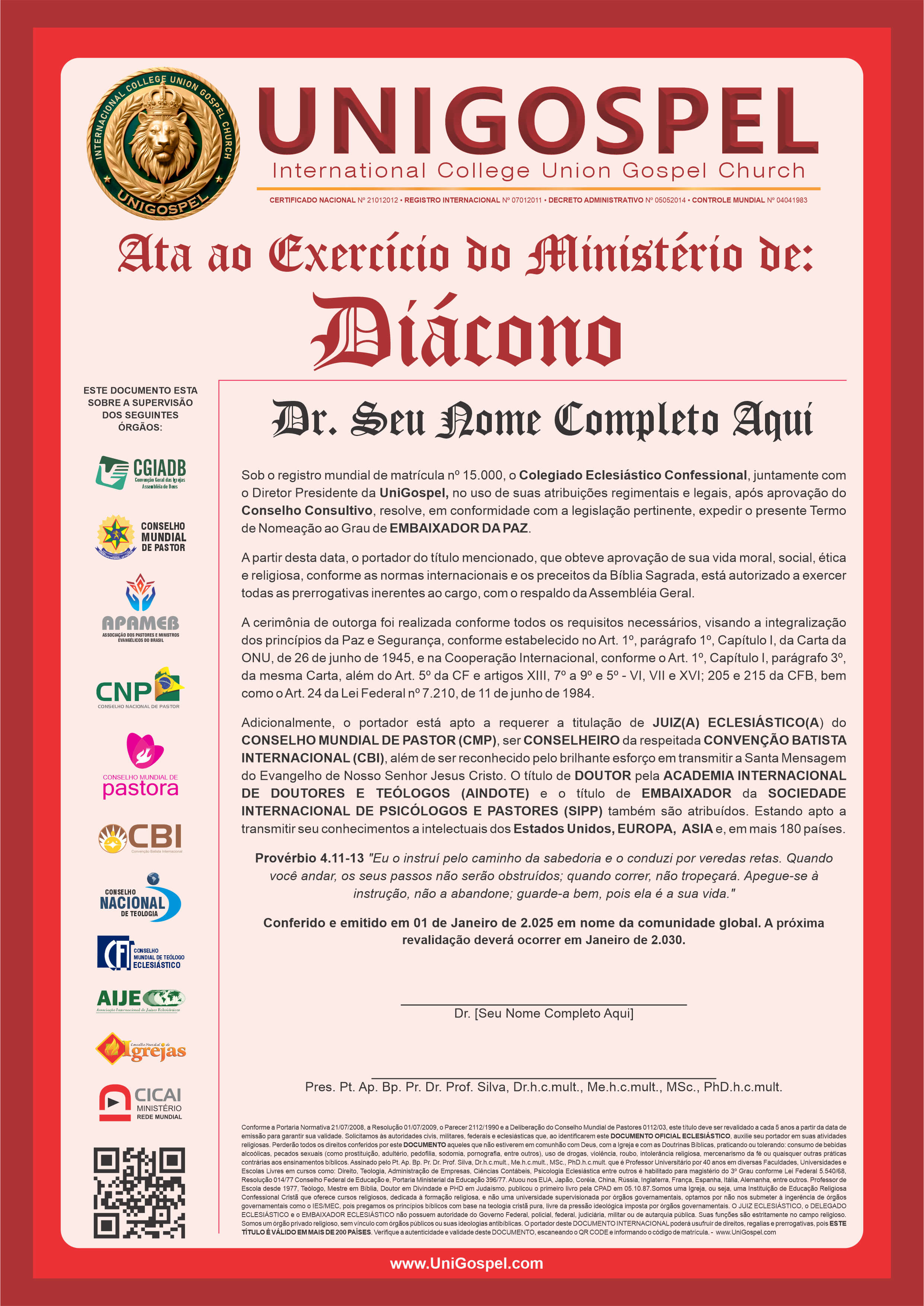 Ata de Exercício do Ministério de Diácono