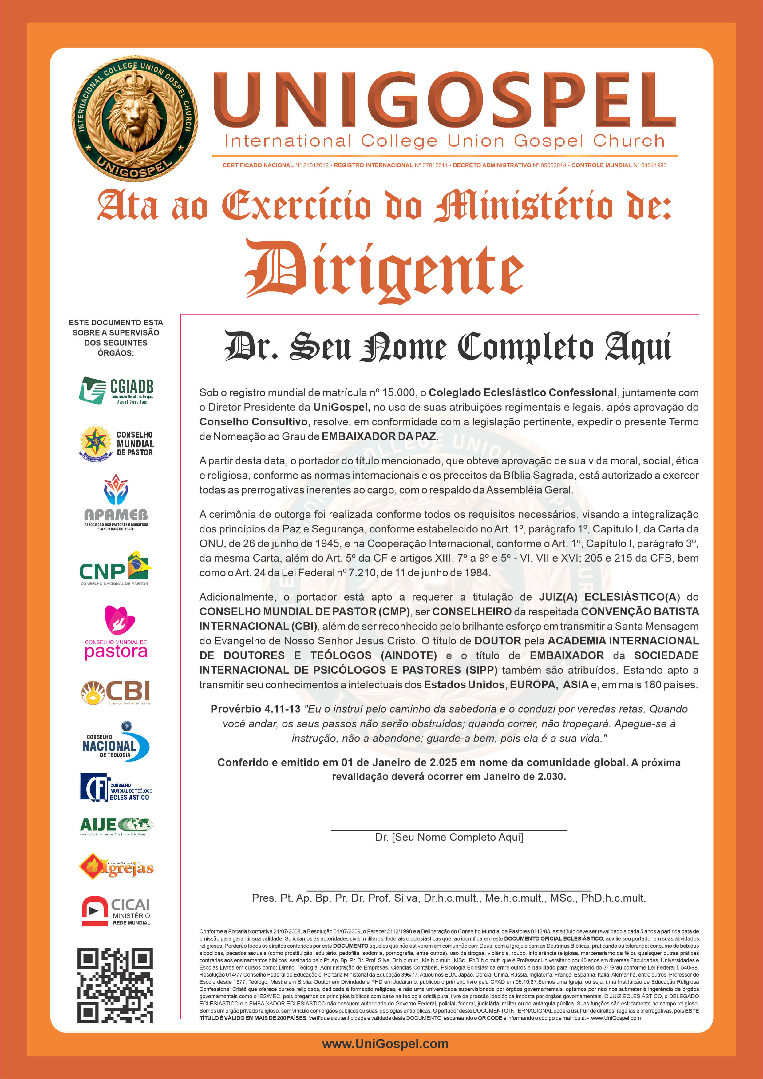Ata de Exercício do Ministério de Dirigente