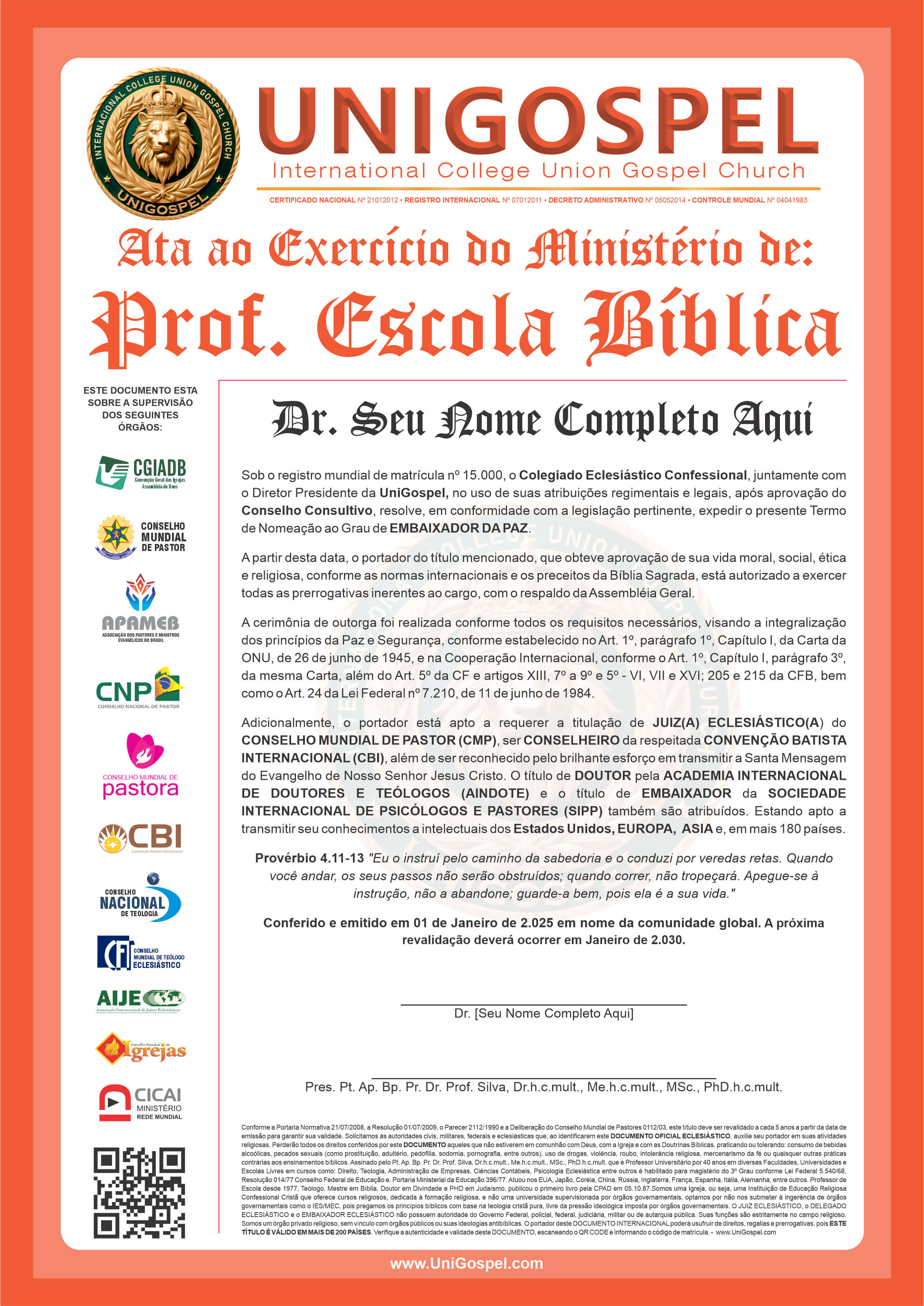 Ata de Exercício do Ministério de PEB