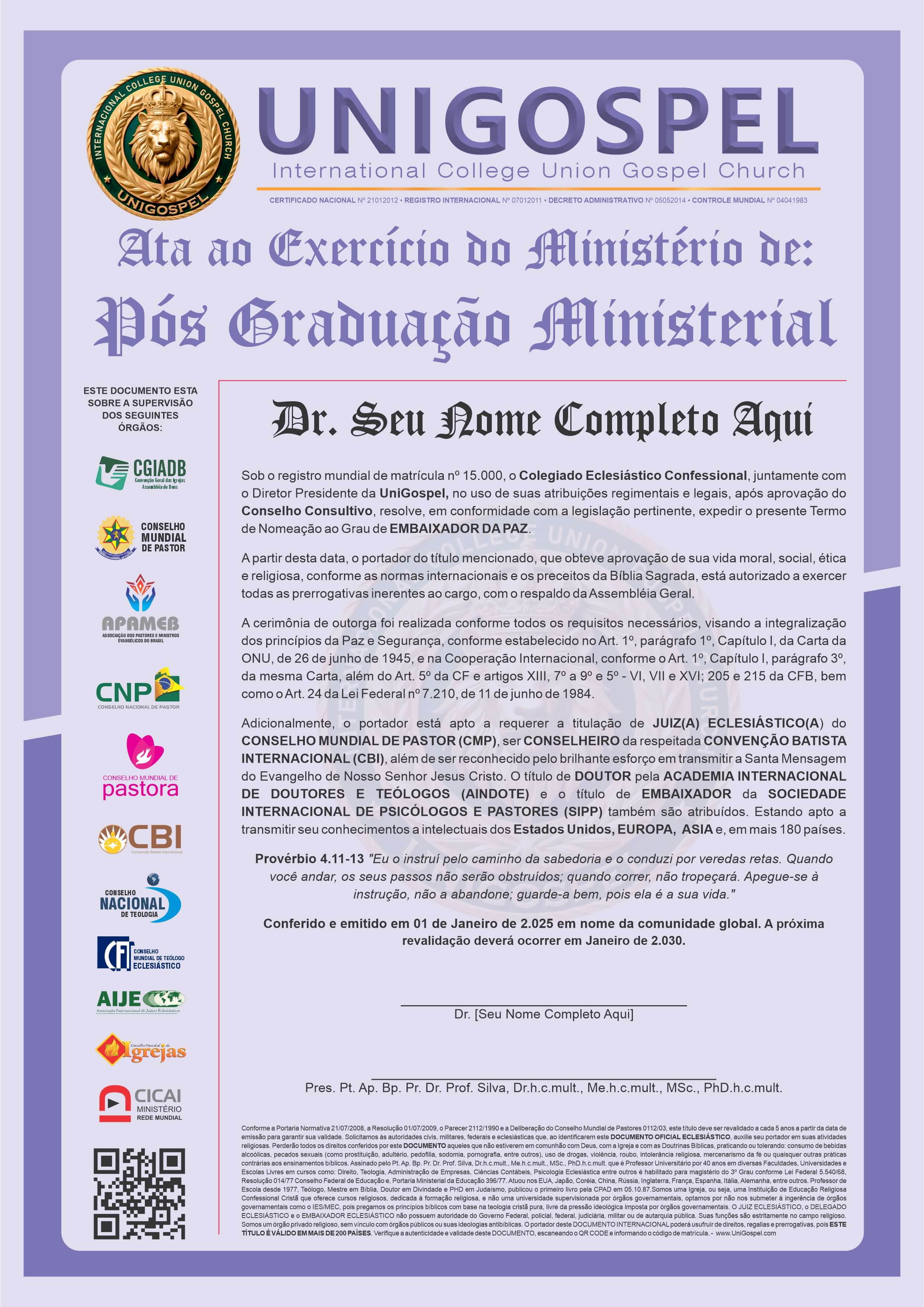 Ata de Pós-Graduação Ministerial