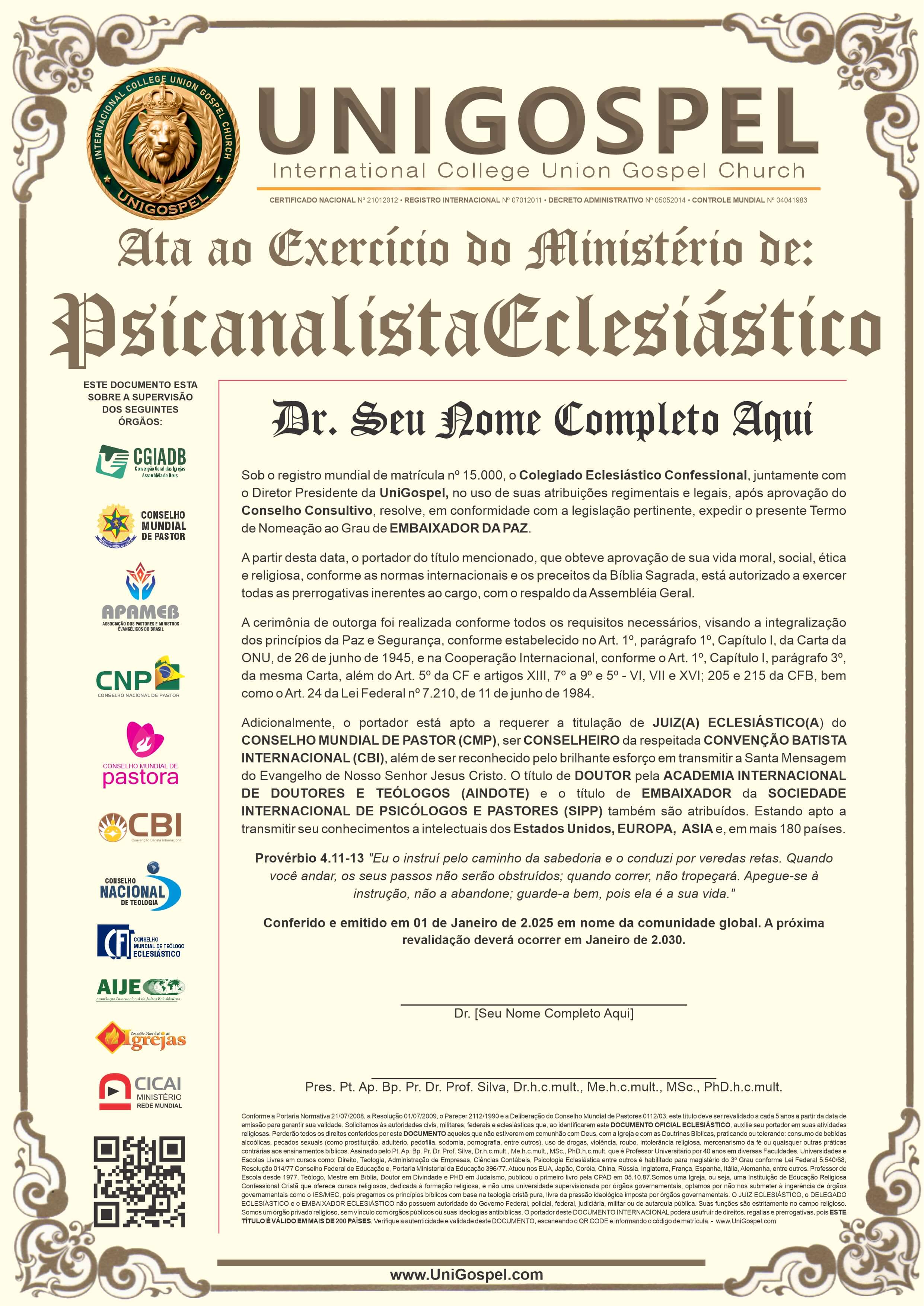Ata de Psicanalista Eclesiástico