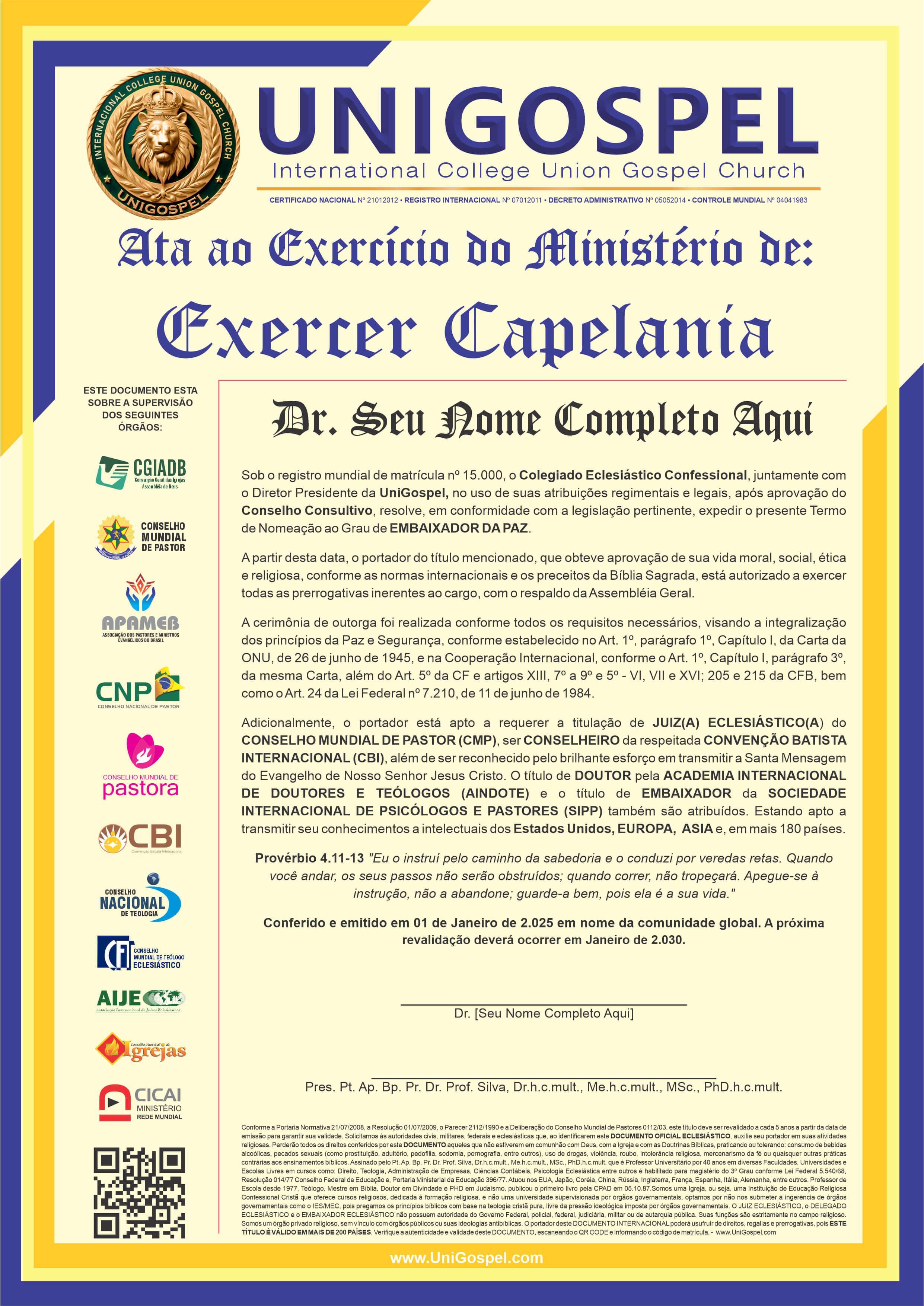 Ata de Exercer Capelania