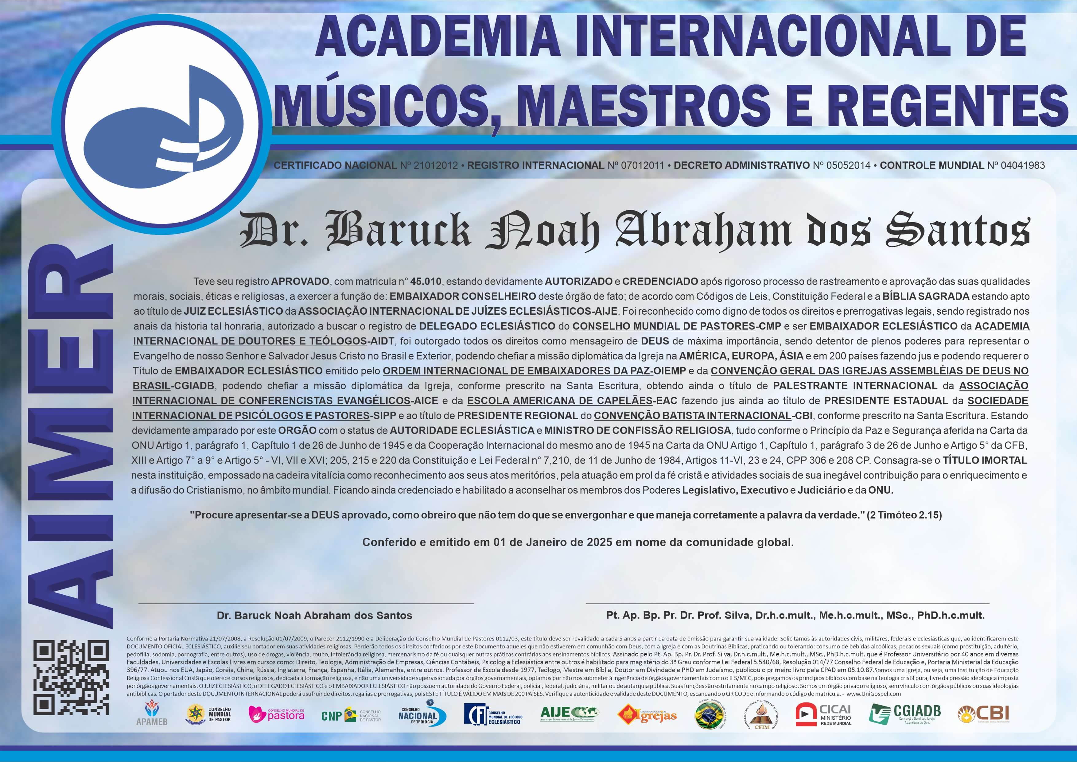 Academia Internacional de Músicos, Maestros e Regentes