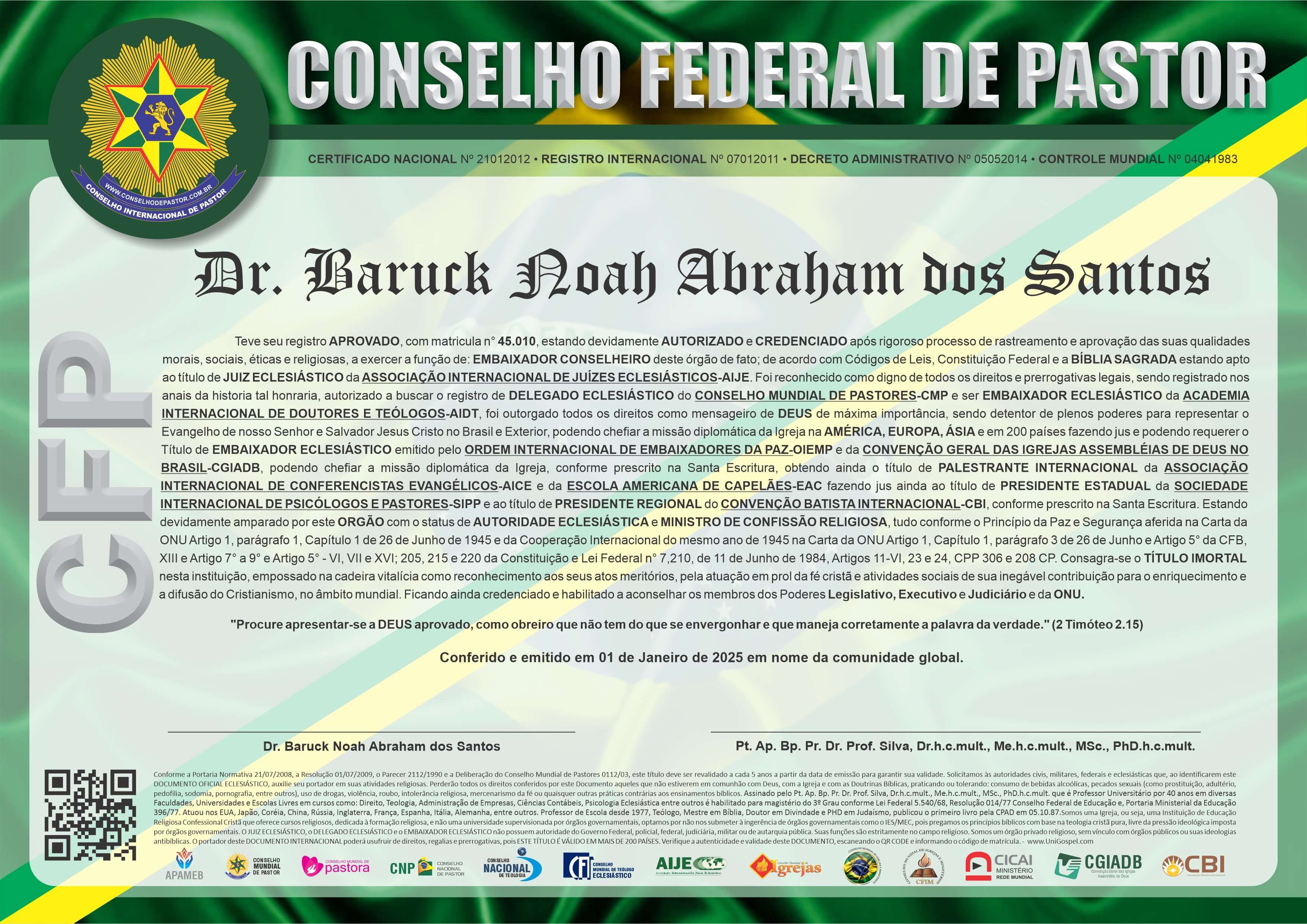 Conselho Federal de Pastor (Membro e Conselheiro)