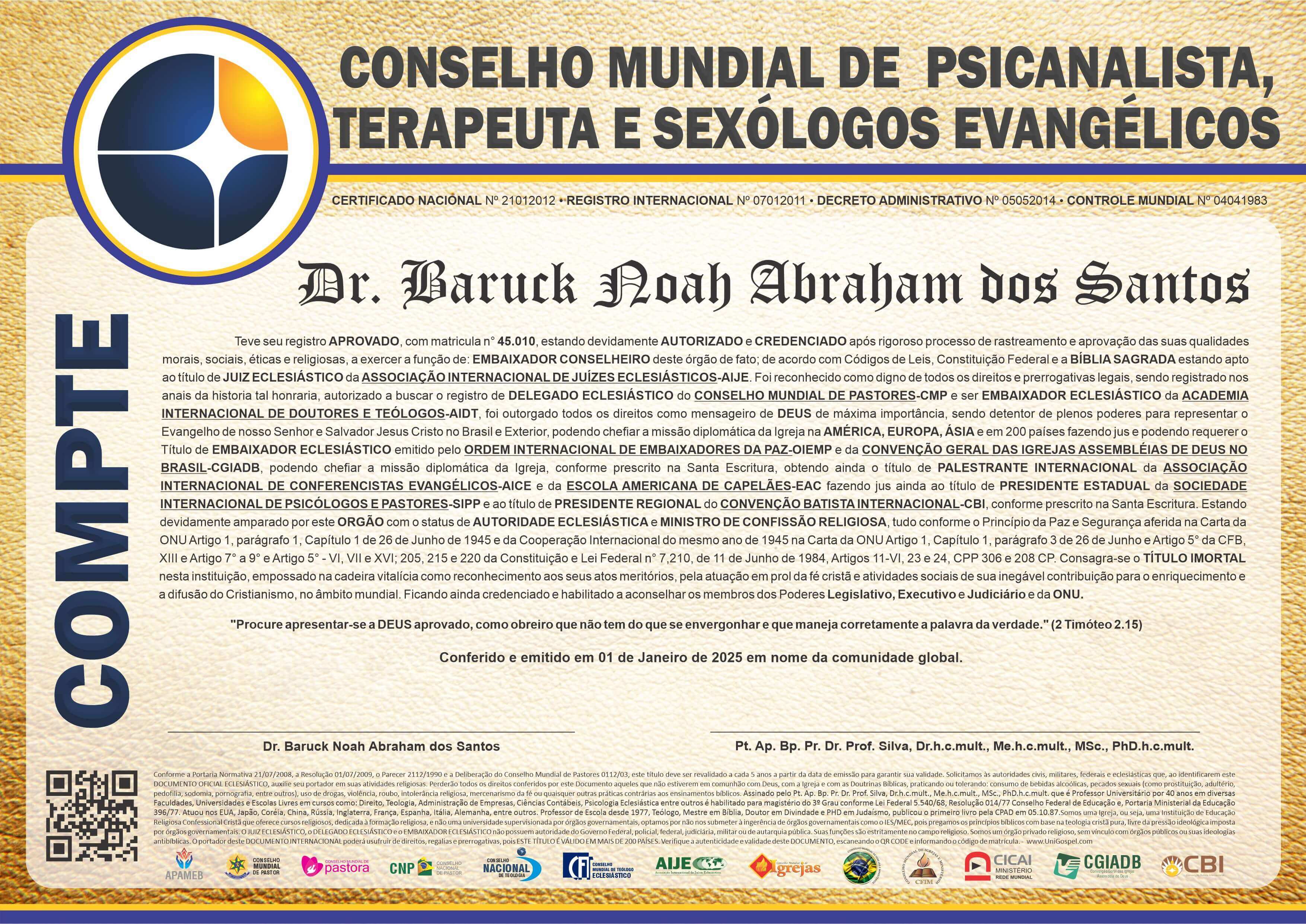 Conselho Mundial de Psicanalista, Terapeuta e Sexólogos Evangélicos