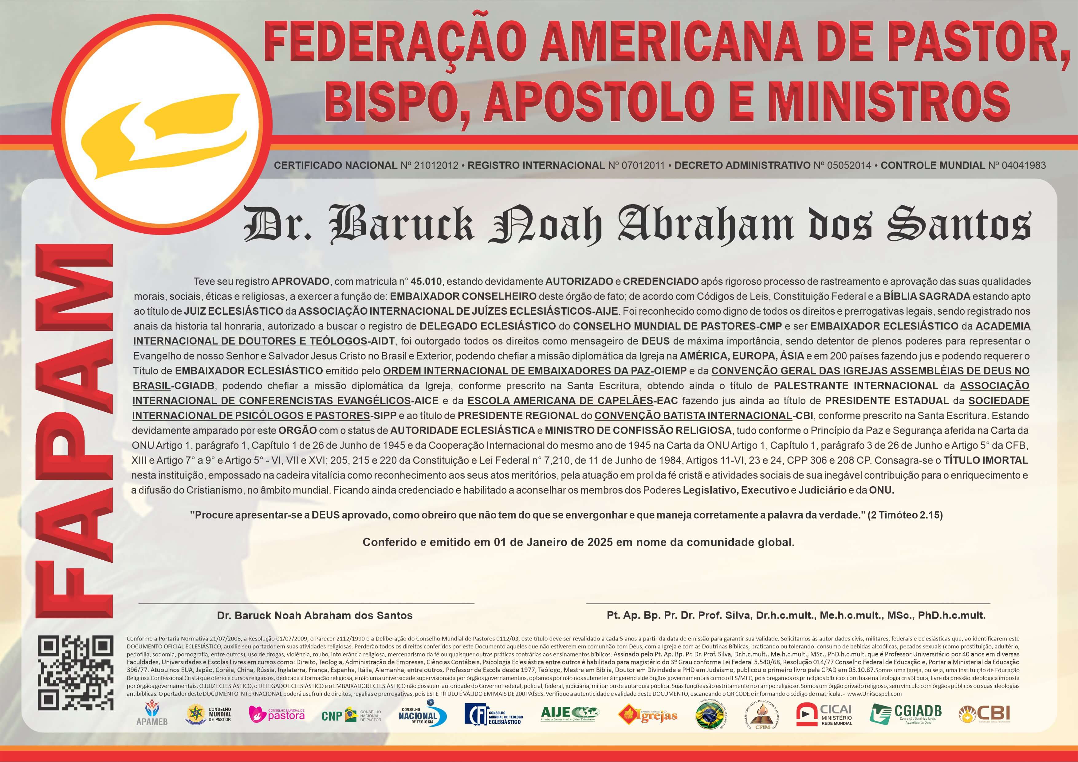 Federação Americana de Pastor, Bispo, Apóstolo e Ministros