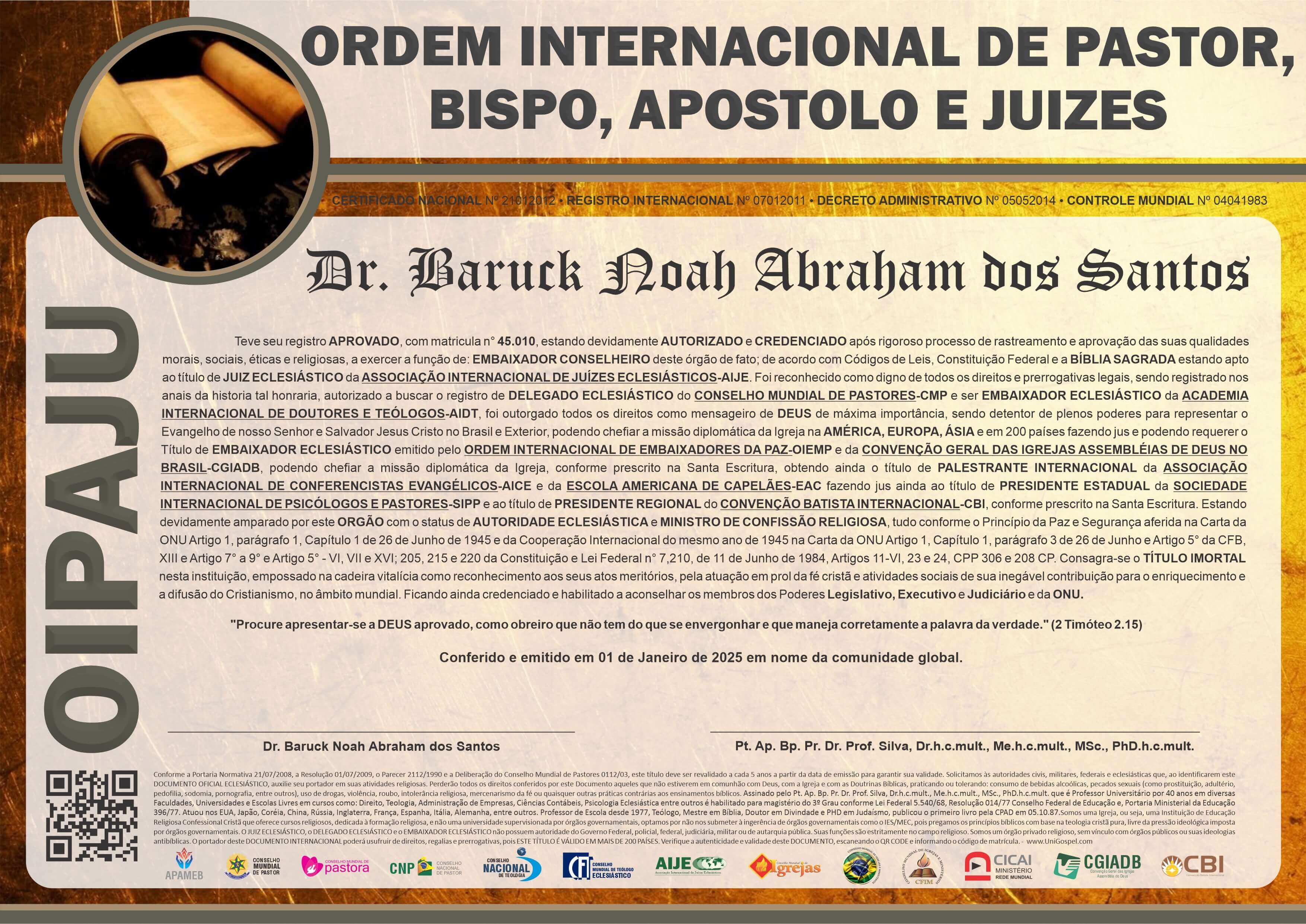 Ordem Internacional de Pastor, Bispo, Apóstolo e Juizes
