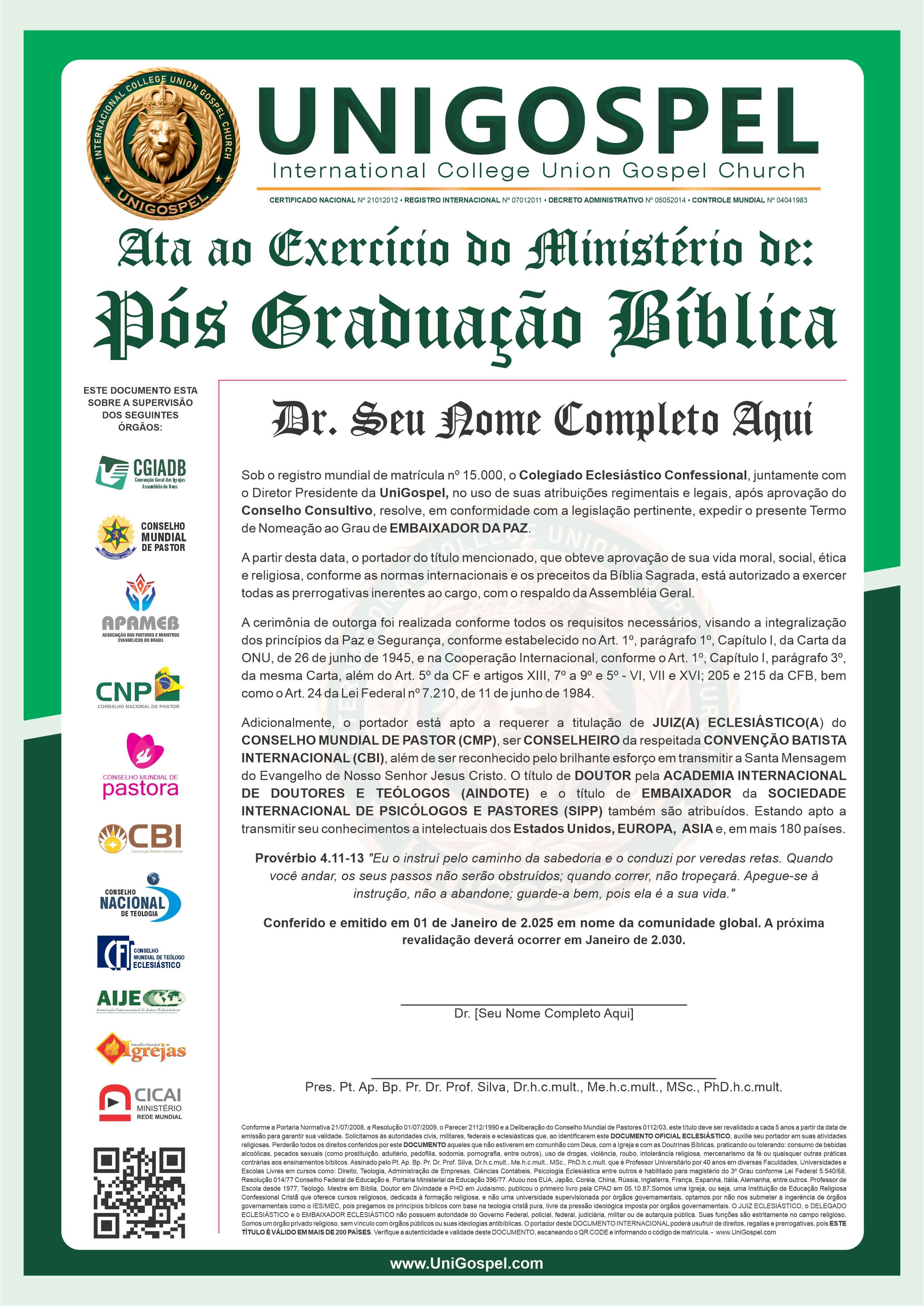 Ata de Pós-Graduação Bíblica